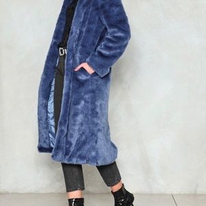 Blue faux fur coat